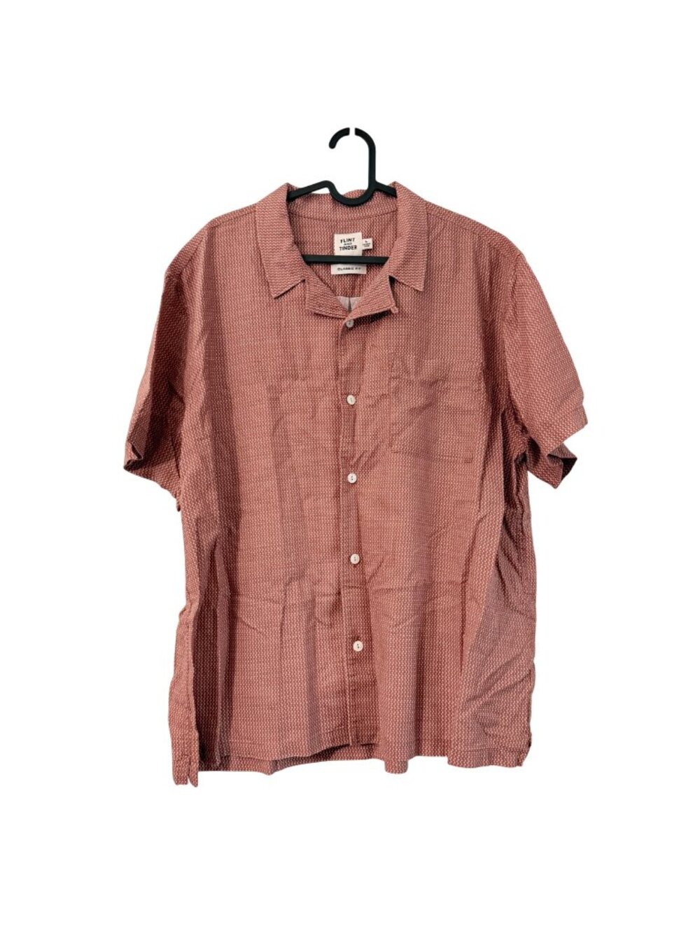 Flint Tinder Brown Geometric Classic Fit Short Sleeve Button Shirt Mens Large